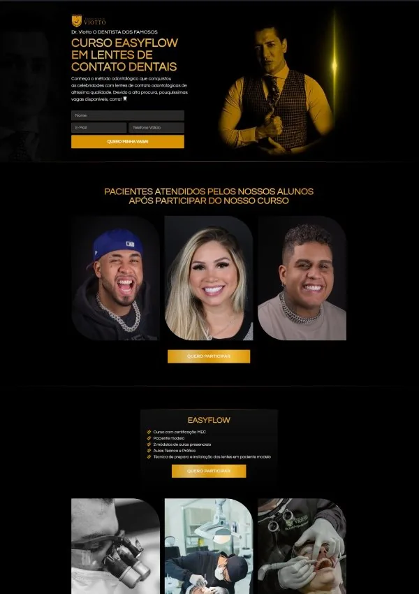 Landing page do Curso EasyFlow em lentes de contato dentais